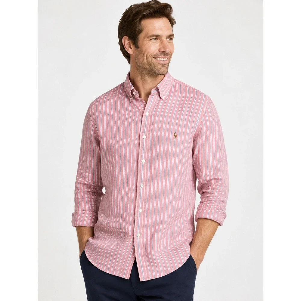 Polo Ralph Lauren Mens XXL Classic Fit Striped Button Down Shirt Red Blue White